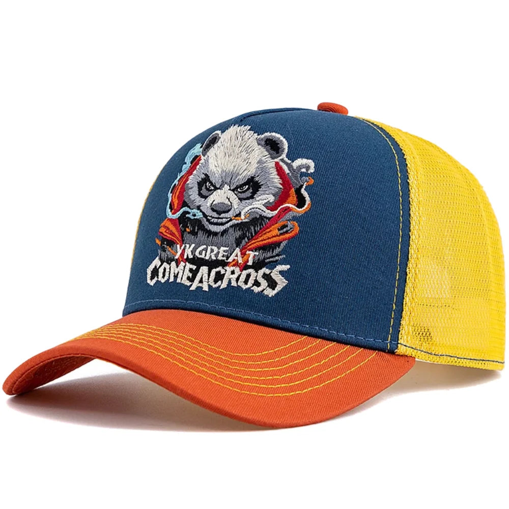 Styl unisex – fajna czapka z daszkiem z haftem pandy, eleganckie czapki typu trucker dla mężczyzn i kobiet, oddychająca czapka letnia do noszenia na co dzień i na świeżym powietrzu