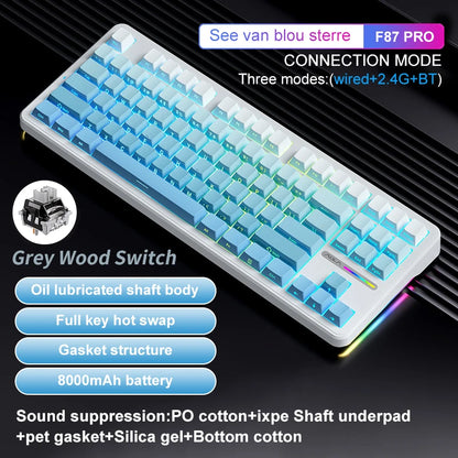 AULA F87 Pro Mechanical Keyboard 2.4g/Usb/Bluetooth Tri Mode Wireless 87 Key 5 Layer Silencing Filling Suitable For Gam Original