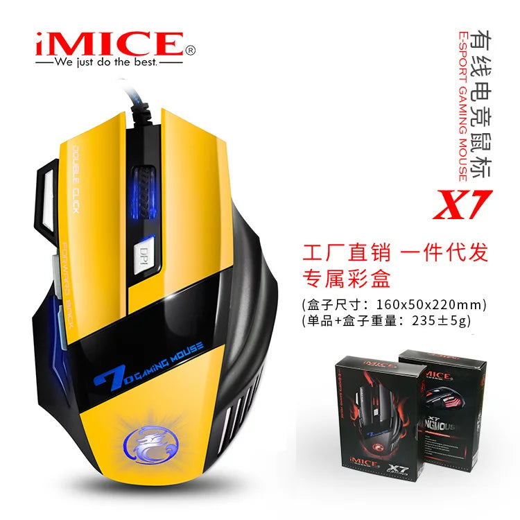 IMICE X7 Optical Gaming Mouse, Wired RGB Gaming Mouse with Adjustable DPI, Ergonomic Anti-Slip USB Gaming Mouse for PC, Laptop & Desktop