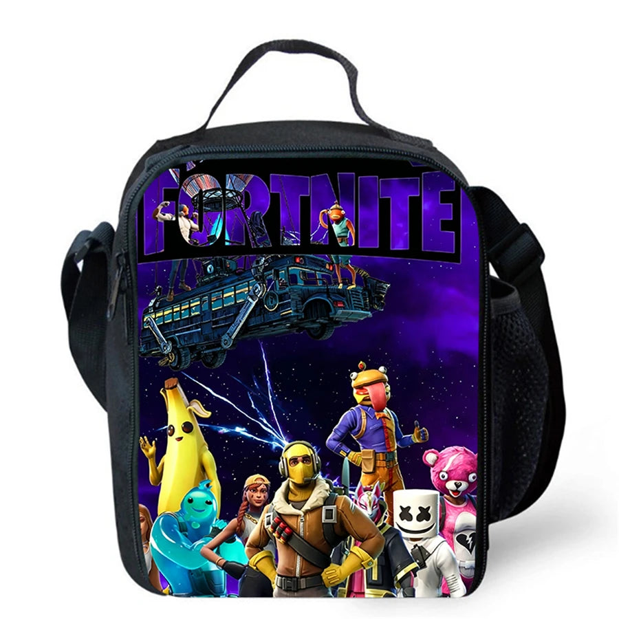 Cartoon FORTNITE Insulated Cooler Lunch Bag Cute Portable Lightweight Picnic Bag for Boys & Girls Age 5-10 Kids Daily Food Bag