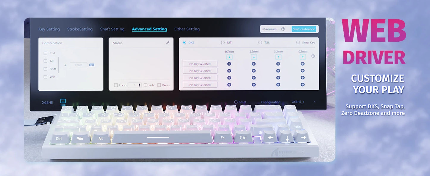 ATTACK SHARK X68 HE Rapid Trigger mechanische Gaming-Tastatur 60% kabelgebunden mit einstellbarer Auslösung, Hall-Effekt-Magnetschalter, 8KH
