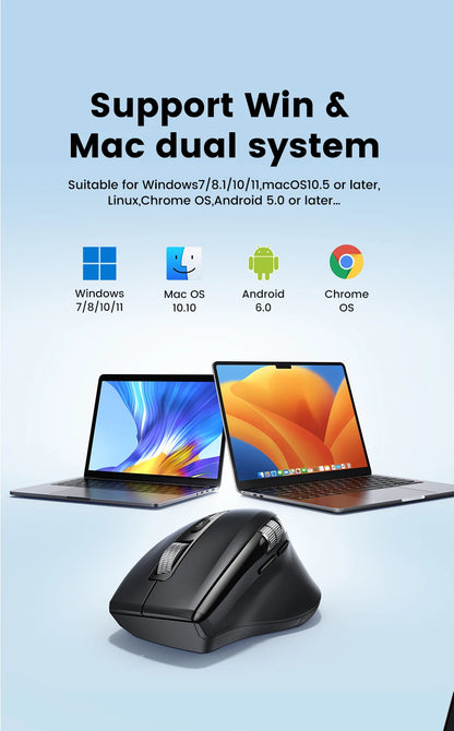 UGREEN Wireless Mouse Bluetooth 5.4 Ergonomic 5000 DPI Rechargeable Wireless Mouse with Hyper-Fast Scroll for MacBook, Laptop, PC & Tablet