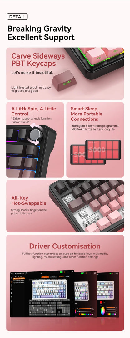 ATTACK SHARK X85/X85Pro Wireless Mechanical Keyboard 75% 82 Keys Tri-Mode Bluetooth Wird RGB Hot Swap Gasket Knob Large battery