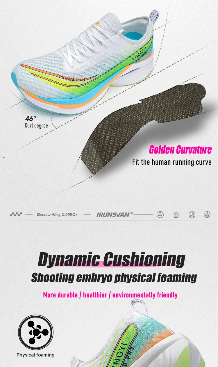2025 IRUNSVAN SHADOW WING 2.0 PRO Marathon Air Cushion Sports Running Shoes Carbon Plate Trail Running Shoes Lightweight Sneaker