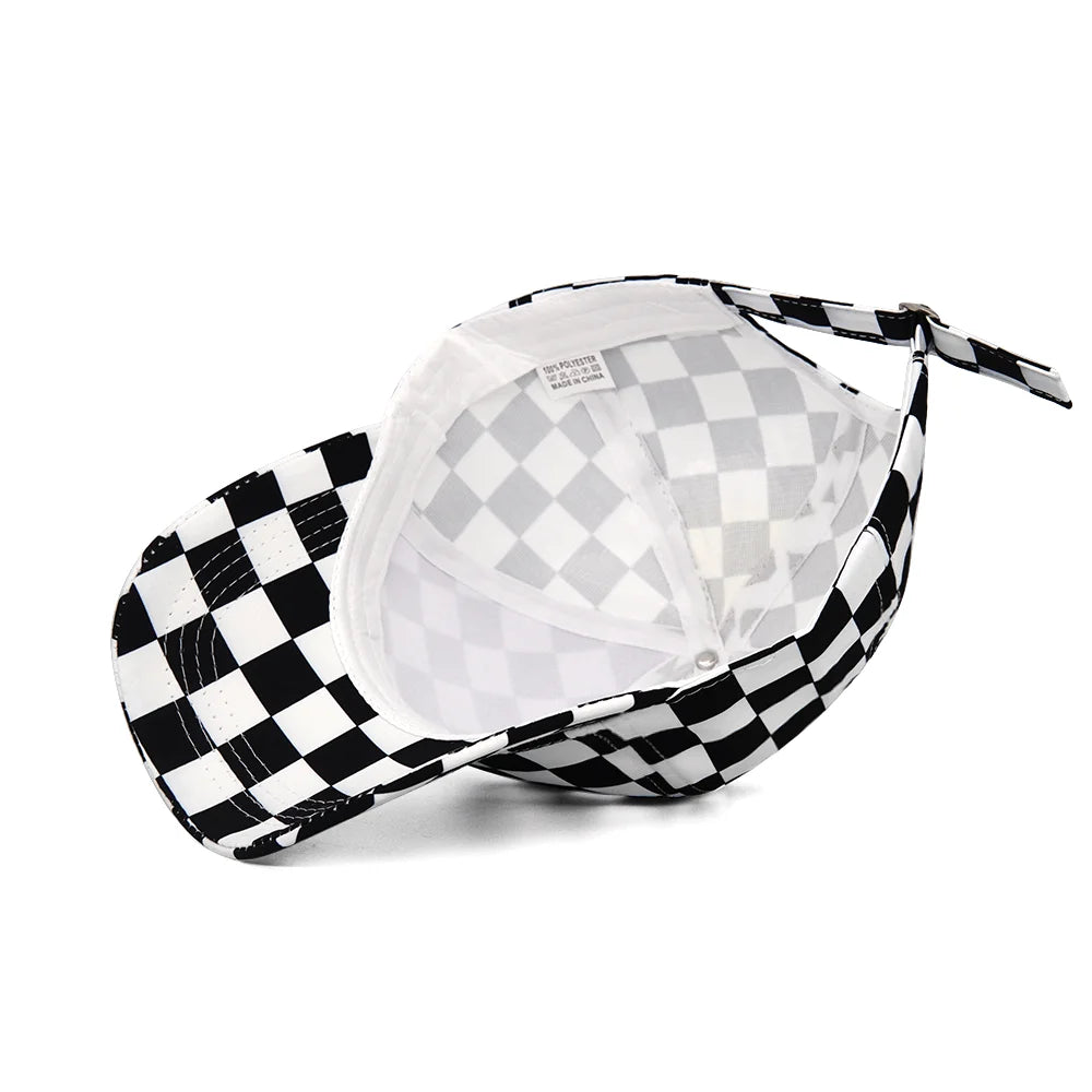 Spring Summer New Black and White Chessboard Lattice Plaid Baseball Cap Retro Casual Sunshade Sun Hat Travel Outdoor Hat Tide