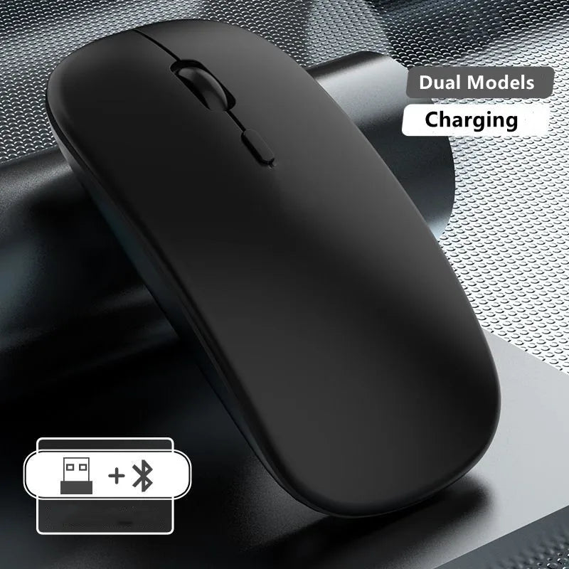 Безжична презареждаема мишка с два режима, съвместима с Bluetooth, 2.4G USB компютърна мишка за лаптоп, iPad, таблет и Notebook, геймърска мишка