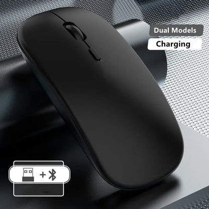 Безжична презареждаема мишка с два режима, съвместима с Bluetooth, 2.4G USB компютърна мишка за лаптоп, iPad, таблет и Notebook, геймърска мишка