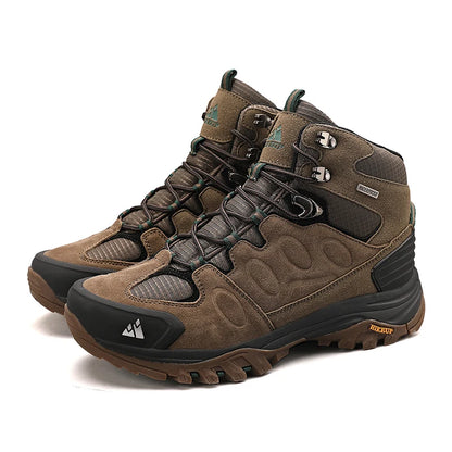 HIKEUP High-Top Herren-Wanderstiefel Winter Outdoor Schuhe Schnürung Rutschfeste Sportliche Freizeit-Trekkingstiefel Herren Wildleder Warme Schuhe