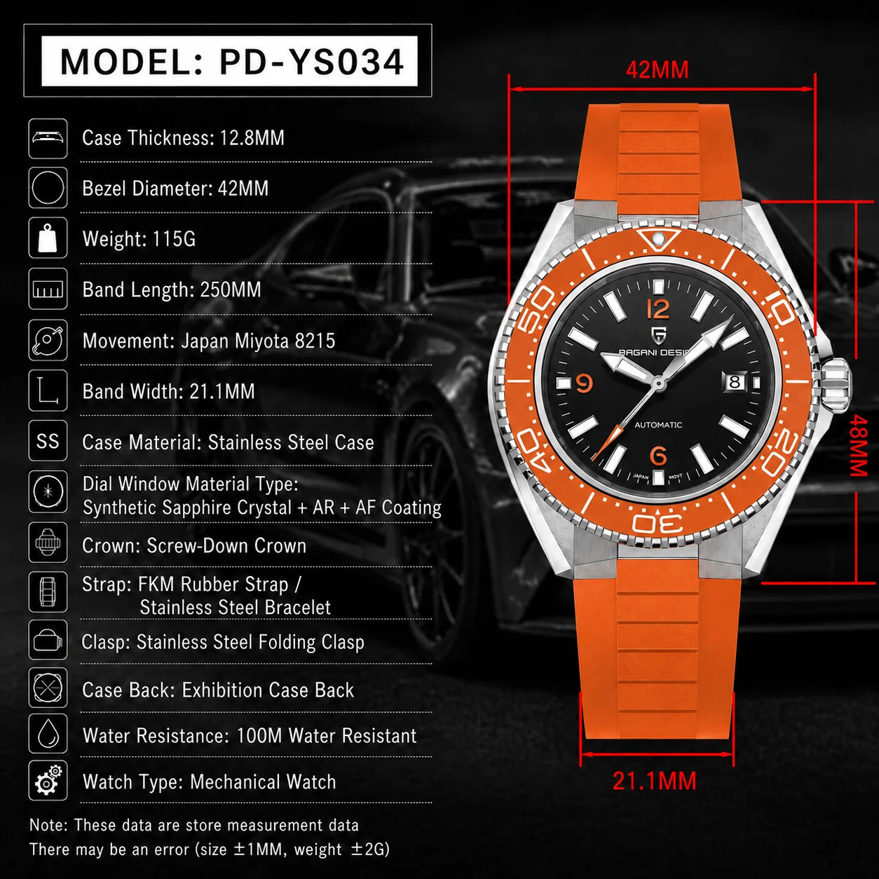 Pagani Design New Men's Mechanical Watch Luxury Sapphire Stainless Steel 100m Waterproof Ceramic bezel Automatic Watch