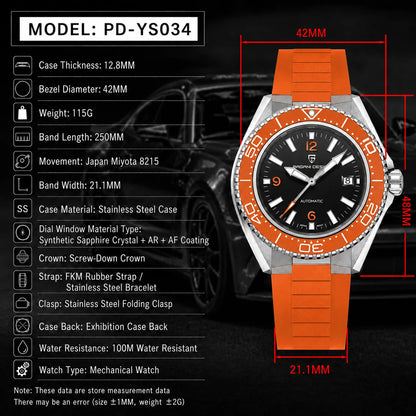 Pagani Design New Men's Mechanical Watch Luxury Sapphire Stainless Steel 100m Waterproof Ceramic bezel Automatic Watch