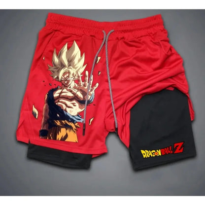Аниме „Dragon Ball“ – летни шорти 2-in-1 Сайян 4 ретро стил Y2K за плаж, бързосъхнещи, дишащи, подходящи за бавно бягане, модни шорти