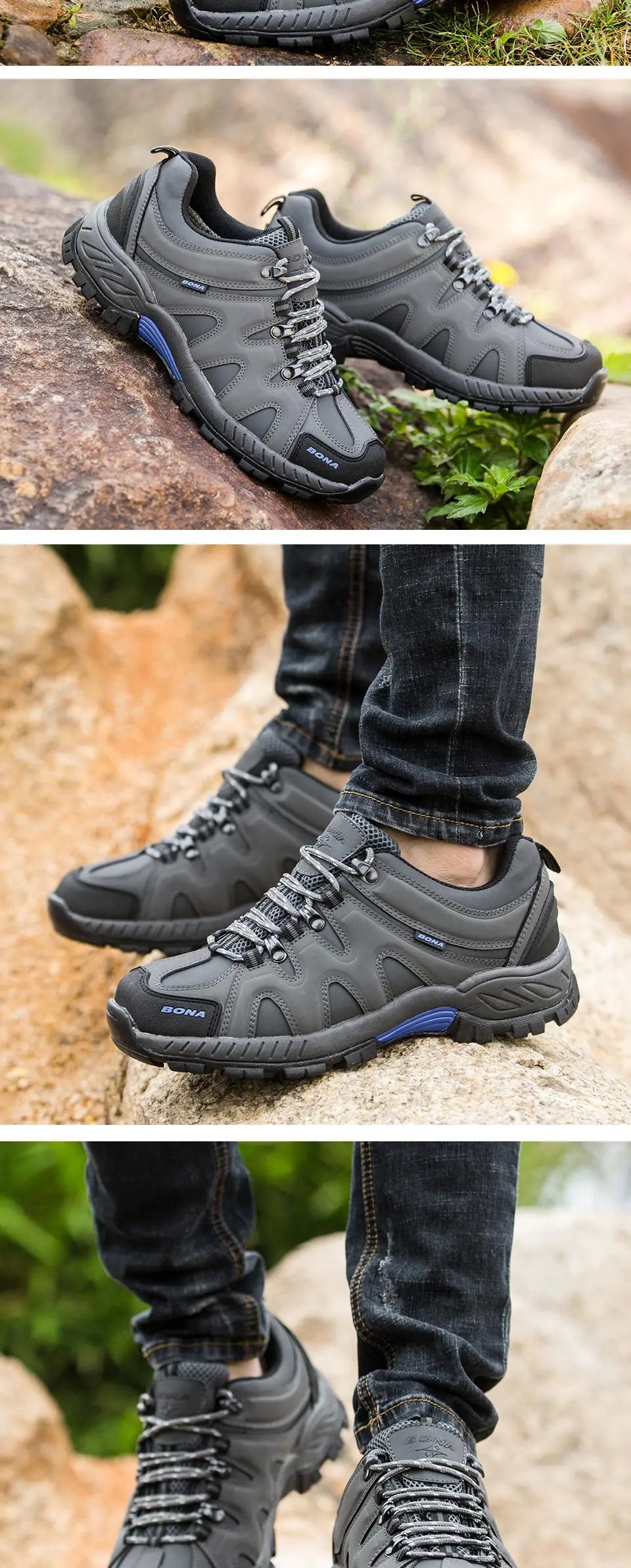 BONA Neuheit Klassischer Stil Herren-Wanderschuhe zum Schnüren Herren-Sportschuhe Outdoor-Jogging Trekking-Sneaker