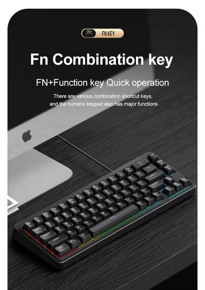 FREEWOLF M68SE Mechanical Feel Keyboard 68 Keys Mini Wired Compact Keyboard Silent for Laptops,Gaming and Office Use