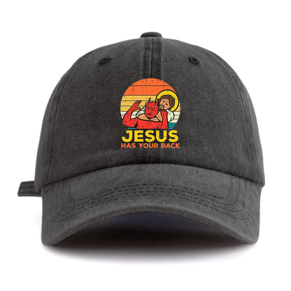 1pc JESUS HAS U BACK Print Washed Baseball Cap for Adults,Minimalist Retro Style Casual Soft Adjustable Dad Hat,Perfect As Gift