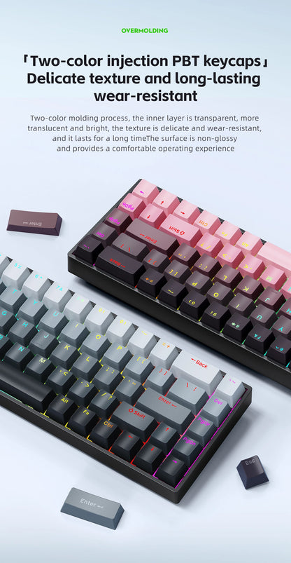 K68    68Key Wireless Mechanical Keyboard Tri-mode Connection,Full Key Hot Swap,RGB lighting Effects,Gasket Muffler Structure, L