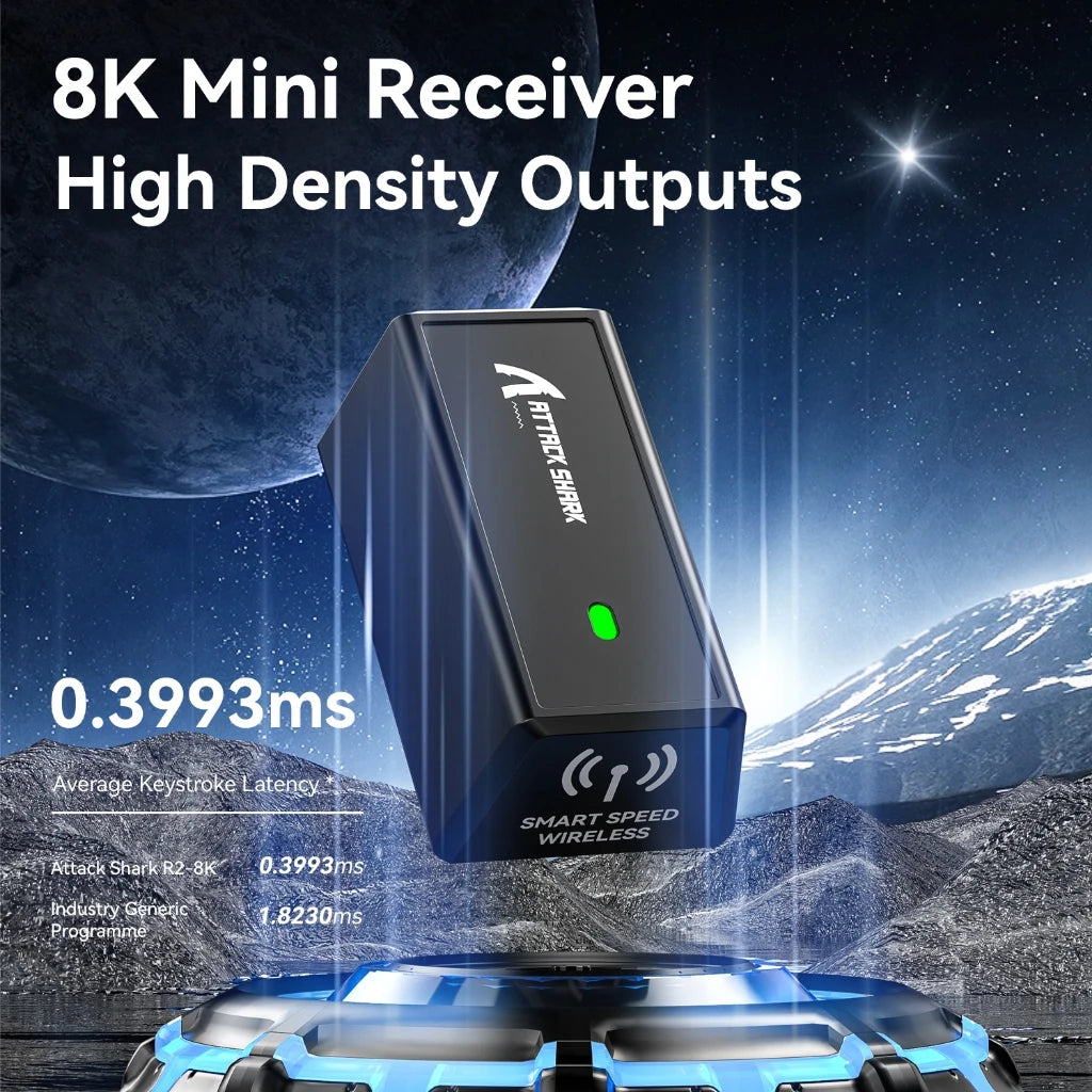 Attack Shark R6 Gaming-Maus 38g ultraleicht, PAW3950 8K Rückmelderate kabellos, Nordic 52840, 24000DPI, Tri-Mode