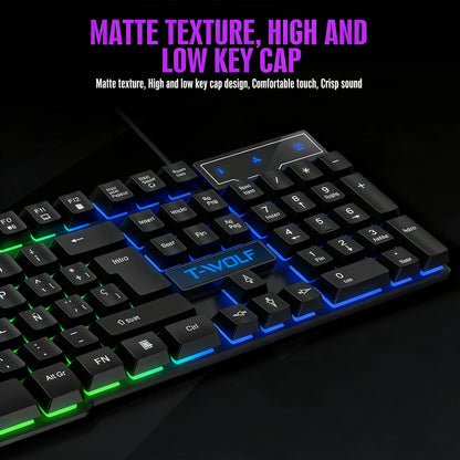 Teclado gaming con sensación mecánica, retroiluminación RGB, teclado con cable USB para oficina y hogar, teclas multimedia, ruso, español, árabe e inglés
