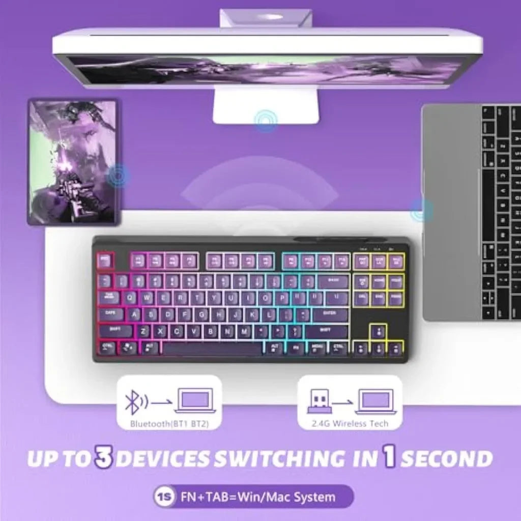 Free Wolf M87 75% Wireless Gaming Keyboard - Silent Switches, Rainbow Backlit, BT/2.4G, PBT Gradient Keycaps, Compact Design