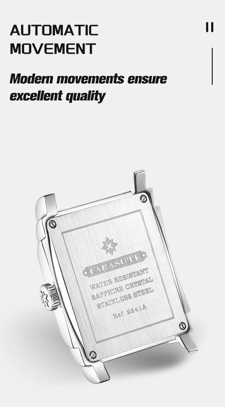 FARASUTE Original Design Square Manual Mechanical Men's Watch Seagull Movement Luxury Retro Sapphire Mirror Waterproof Men Watch