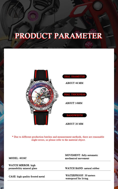 MUSANFIGO hollowed out fully automatic men's watch with mechanical movement, men's night light waterproof trendy watch