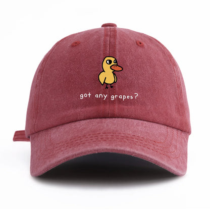1pc GOT ANY GRAPES Print Washed Baseball Cap for Adults,Minimalist Retro Style Casual Soft Adjustable Dad Hat,Perfect As Gift