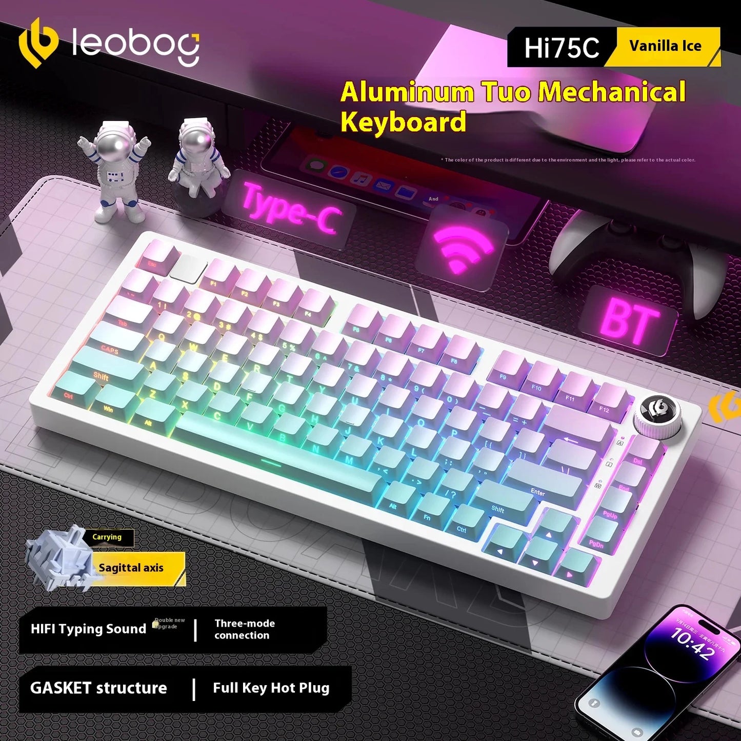 LEOBOG Hi75C Mechanical Wireless Keyboard Aluminium 3-Mode With Knob Hot Swap RGB Gasket Hi75C Gaming Keyboard Customization PC