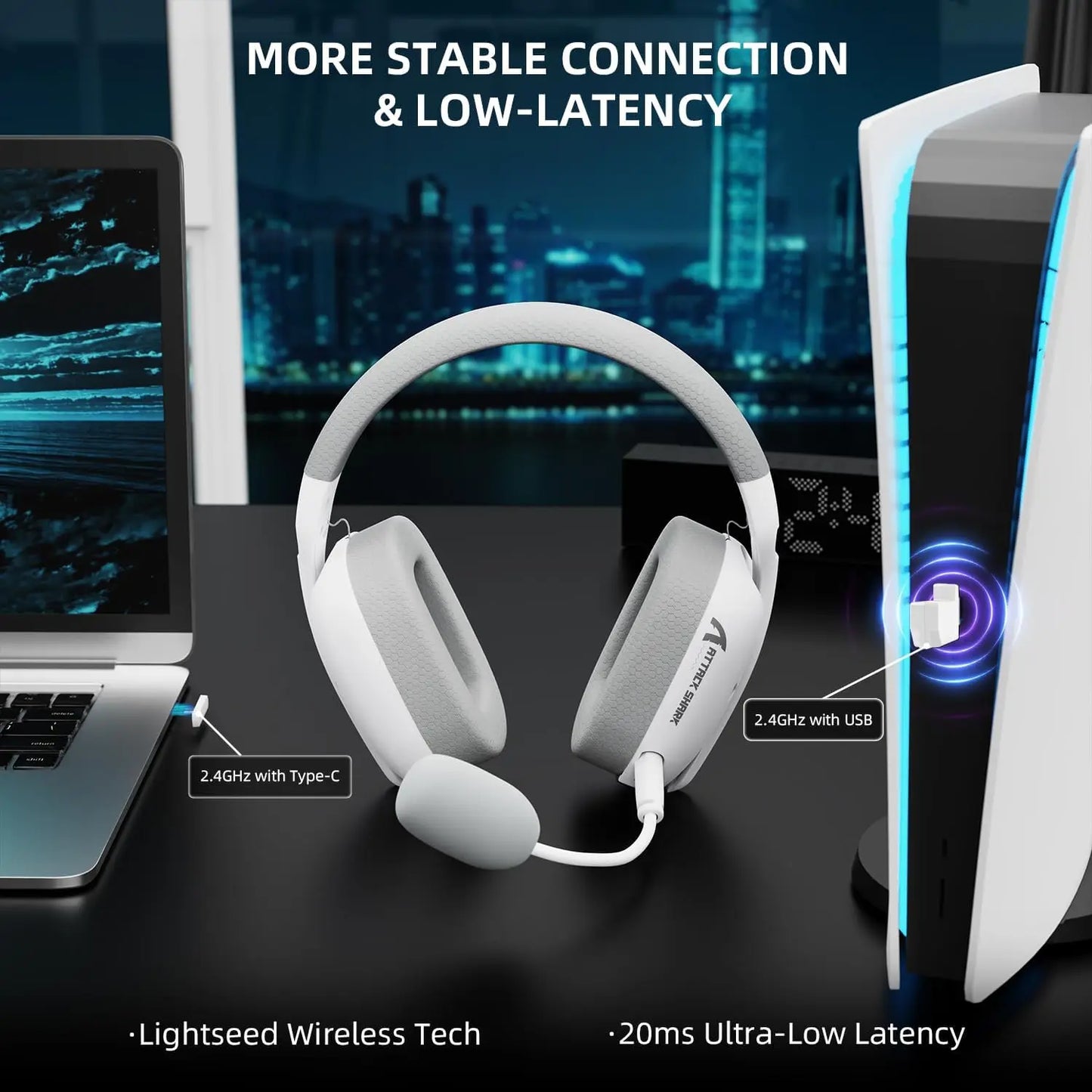 ATTACK SHARK L80PRO Wireless Gaming Headset – Tri-Mode Bluetooth Headphones with Dual Microphone, Lightweight Design & Premium Gaming Audio