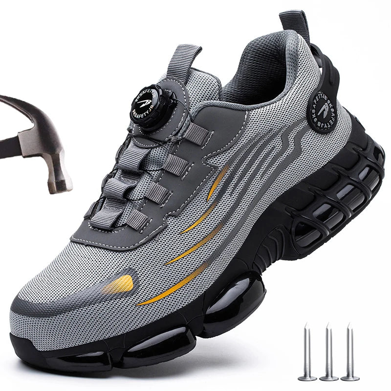 Chaussures de sécurité de travail à bouton rotatif pour hommes, chaussures à bout en acier indestructibles, baskets de travail, bottes de protection, taille 47 48