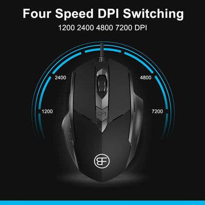 USB Wired Mouse, 7200 DPI Corded Computer Mouse with 6-Button Cord Ergonomic Mice, Officeand game Mouse for Laptop PC Desktop
