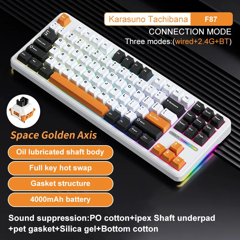 AULA F87 Pro Mechanical Keyboard 2.4g/Usb/Bluetooth Tri Mode Wireless 87 Key 5 Layer Silencing Filling Suitable For Gam Original