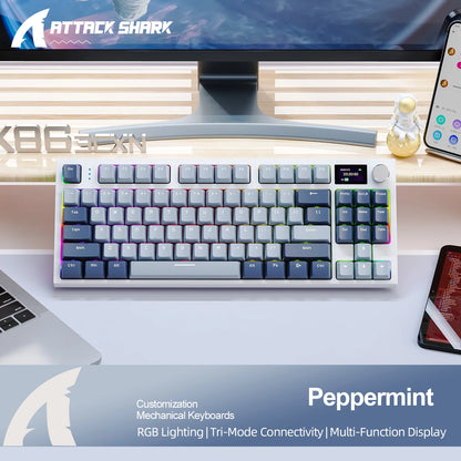 Attack Shark K86 Wireless Mechanical Keyboard, TFT Display, Metal Knob,RGB Backlit, Hot-Swappable, Bluetooth for Gaming & Office