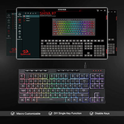 Redragon K516 Shiva TKL Wired RGB Gaming Keyboard, 87-Key Mechanical Feel Membrane Keyboard with RGB Backlit, Programmable Macro Keys & Anti-Ghosting