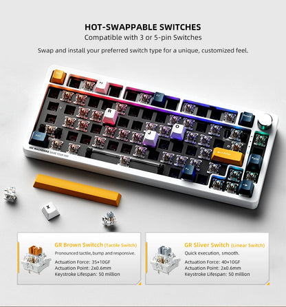 Machenike K600-B82W Mechanical Keyboard Tri-Modes Gasket Mounted 75% ANSI Layout  RGB Backlit Wireless Gaming Keyboard