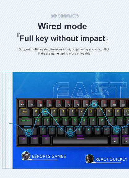 61 Keys RGB Mechanical Keyboard Wired K61 Mini Keyboard 60% Portable Black,White, Red/Blue Switch for Gaming\Work