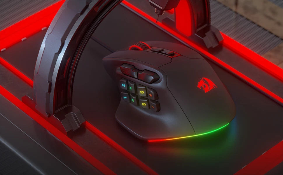 Redragon M811 Aatrox MMO геймърска мишка, кабелна RGB мишка за геймъри с 15 програмируеми бутона и ергономична конструкция за естествен захват