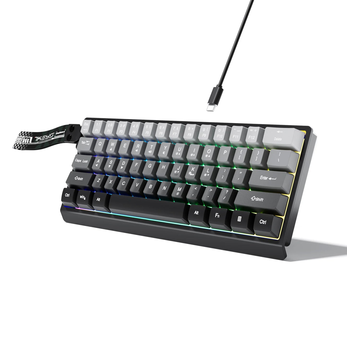60% compact wired keyboard with RGB backlighting and gradient-colored keycaps, suitable for Windows tablets, laptops and gamers.