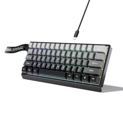 60% compact wired keyboard with RGB backlighting and gradient-colored keycaps, suitable for Windows tablets, laptops and gamers.