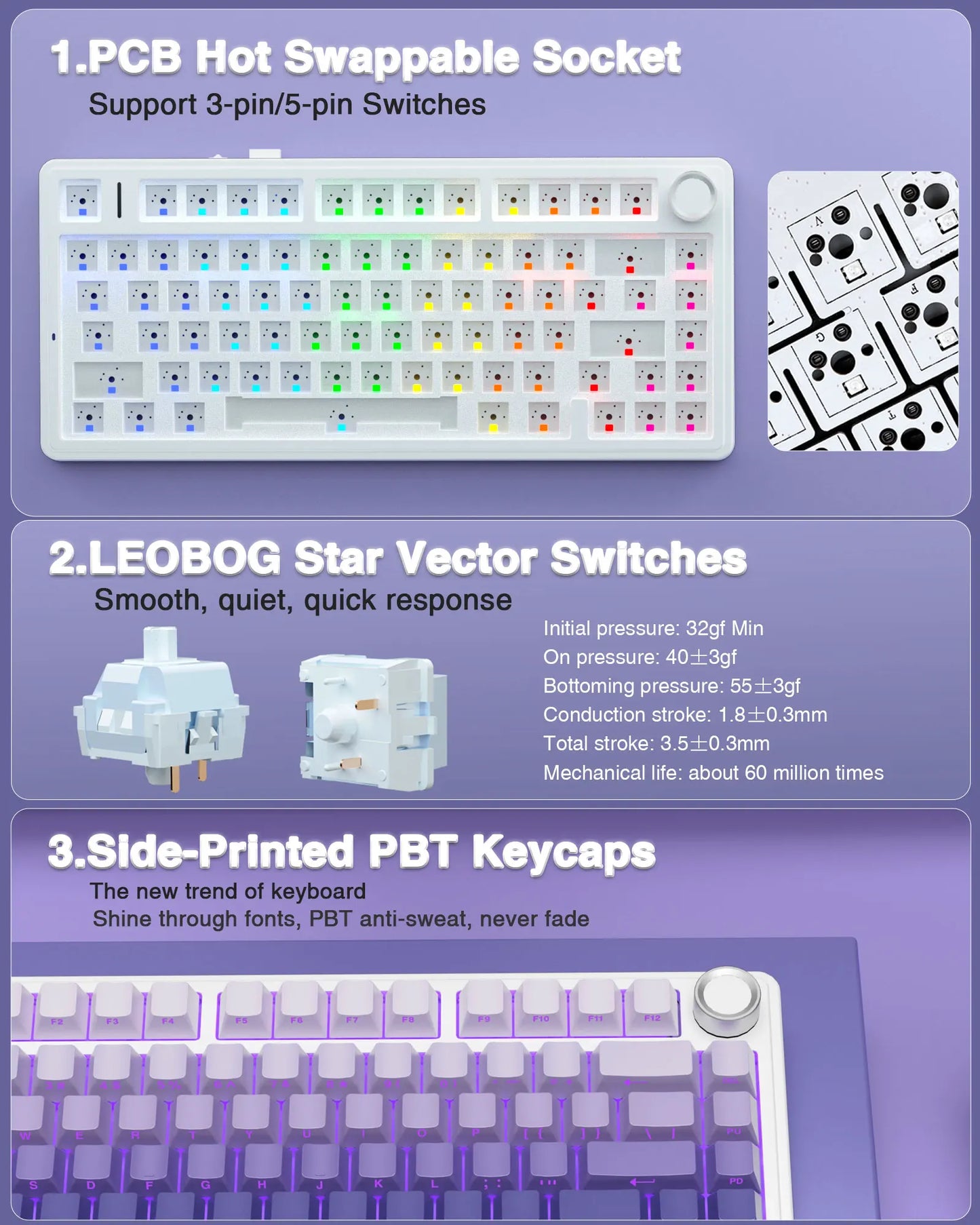 AULA F75Pro Wireless Gaming Mechanical Keyboard 75% Customized RGB Layout Gasket Mounted Side-engraving PBT Keycaps