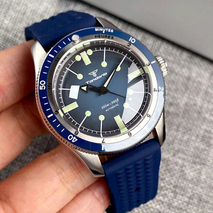 Tandorio Red Blue 40mm PT5000 Japan NH35A Mechanical Automatic Dive Men Watch 20ATM Waterproof Domed Sapphire Screw Crown Reloj