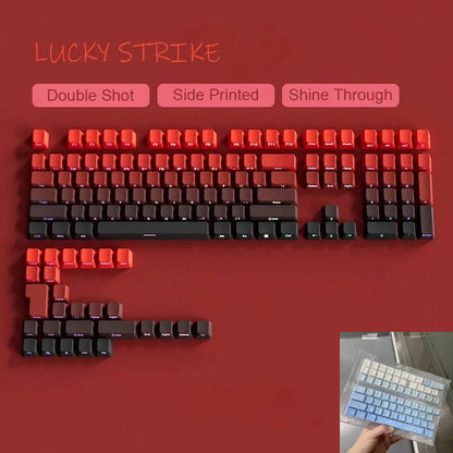 Neue Keycaps für 60/64/84/98/108 Gaming-Mechaniktastaturen mit MX-Switches, 135 Tasten, OEM PBT, seitlich graviert, Farbverlauf in Rot und Schwarz