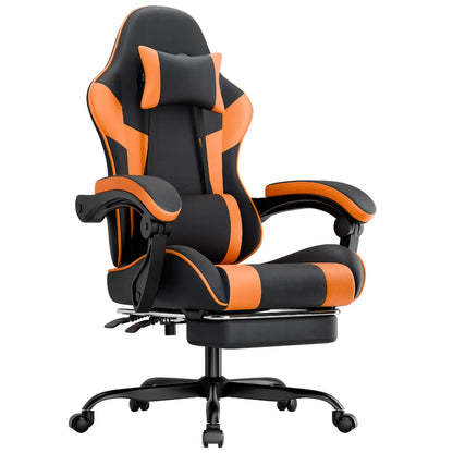 Ergonomic PU Leather Gaming Chair with Lumbar Support, Adjustable Reclining Gaming Chair, Footrest, 200KG Heavy Duty Computer Chair