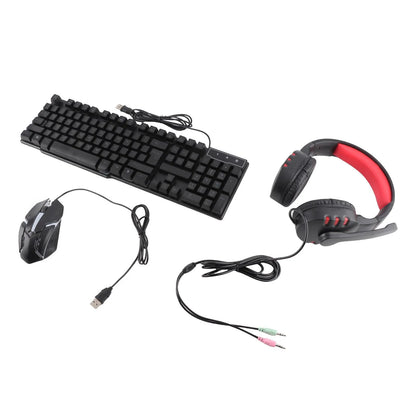 Keyboard Mouse Combo 4-piece Gaming Combo Ergonomic 104 Keys Keyboard 4-color Breathing Light Mouse Headset Anti-slip Mouse Pad
