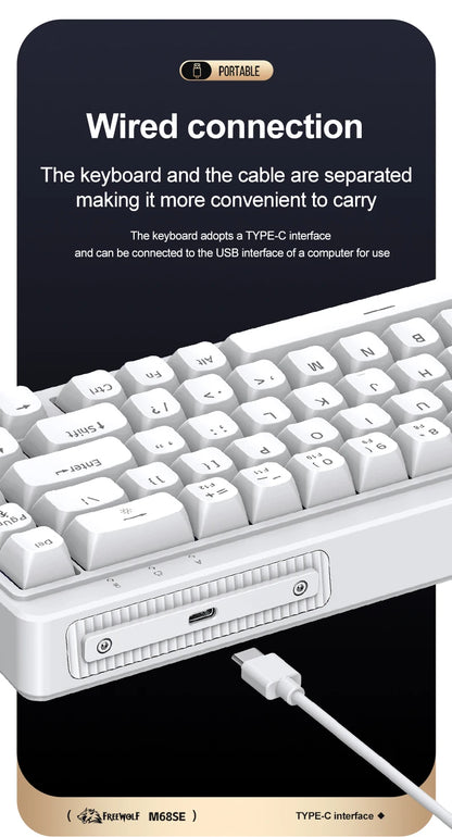 FREEWOLF M68SE Mechanical Feel Keyboard 68 Keys Mini Wired Compact Keyboard Silent for Laptops,Gaming and Office Use