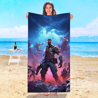 Toalha de Praia Game F-Fortnites em Microfibra para Hotel, Casa de Banho, Sauna, Spa, Praia, Viagem, Piscina, Casa, Banho de Bebé, Ginásio e Duche