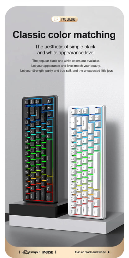 FREEWOLF M68SE Mechanical Feel Keyboard 68 Keys Mini Wired Compact Keyboard Silent for Laptops,Gaming and Office Use