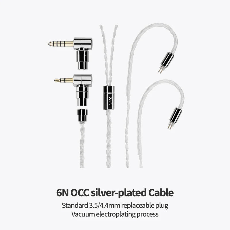 EPZ P50 Hybrid Driver HiFi IEM Earphones 1DD+2BA+2 Planar Drivers with 3.5mm/4.4mm Replaceable Plug & Silver-Plated Cable