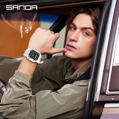 SANDA 6310 Men's Electronic Watch Multifunctional Luminous Alarm Clock Calendar Stopwatch Dual Display Digital Watches for Man
