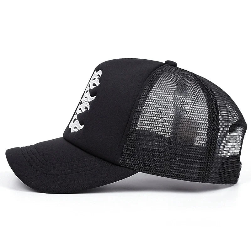 Summer Embroidered Side Face Pentagram Men's and Women's Baseball Hats Outdoor Breathable Sunshade Mesh Hats Truck Driver Hats
