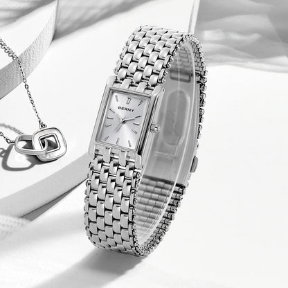BERNY Square Watch for Women Quartz Ladies Wristwatches Stainless Steel Women Small Dial Watch Luxury Casual Fashion Watches