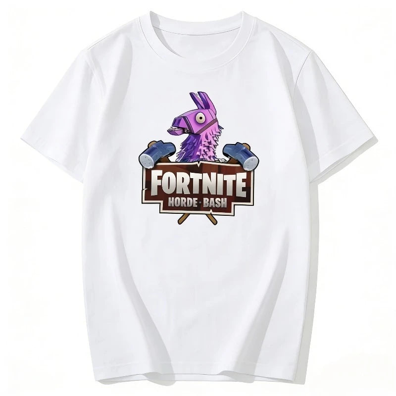 Fortnites Theme Cartoon Printed T-Shirt Summer Child White Cotton T-Shirt Cartoon Hot Game Fortnite Short Sleeve